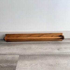 Vintage 1991 Oak Wood Wall Mount Towel Rack 32 Inch Farmhouse Rustic Country